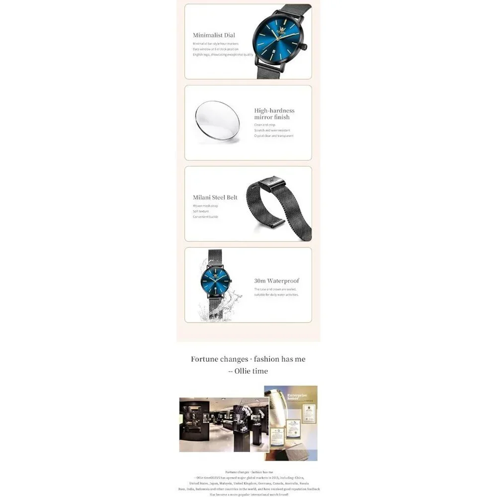 Women's Blue Black Watches for Ladies Female Wrist Watch Leather Band Waterproof